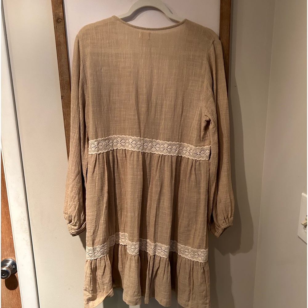 Opia Yasmin Boho lace prairie hand dyed linen mini dress - Picture 4 of 5